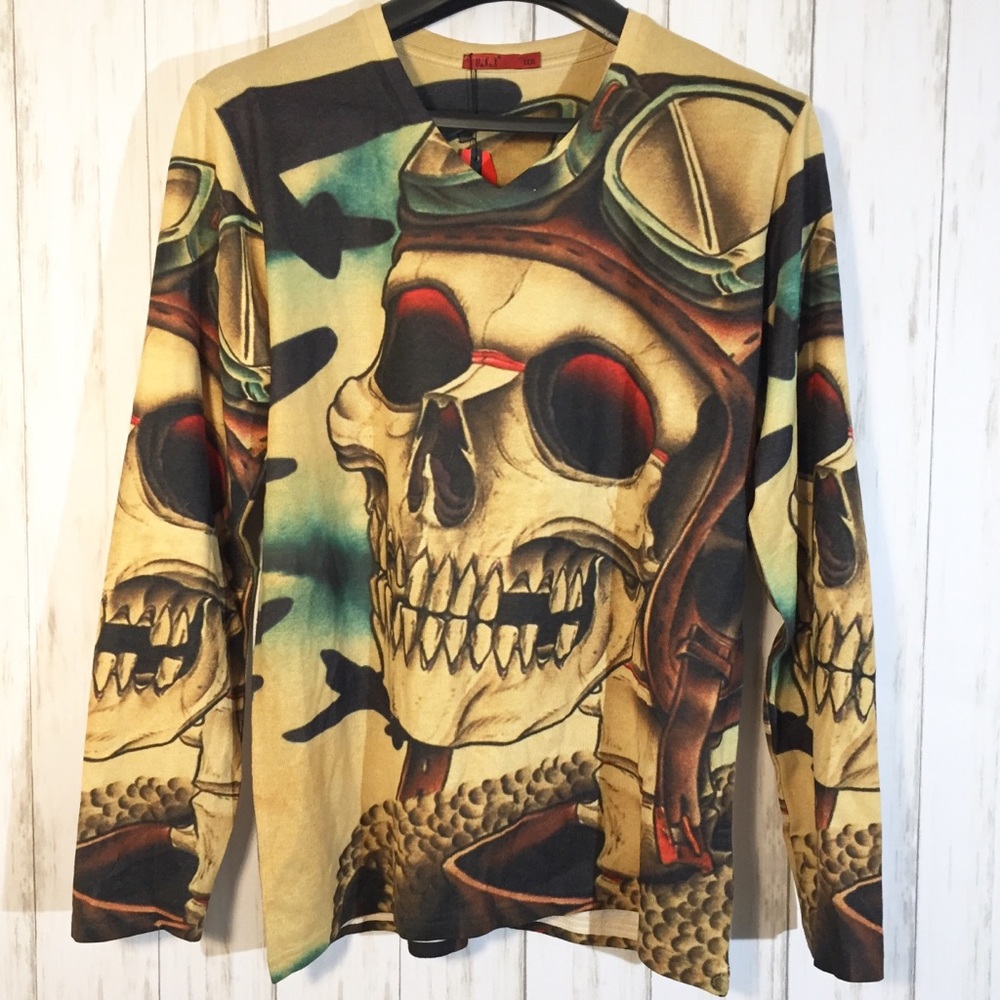 U&K&X Skull pilot long sleeve thin sweater